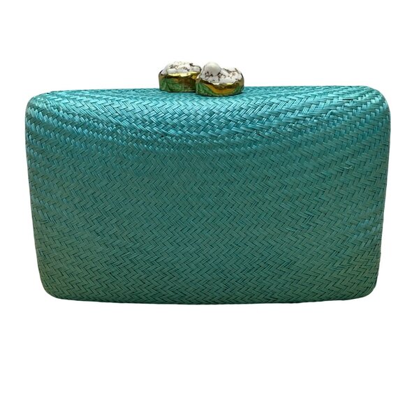 Kayu Women’s Turquoise Woven Gold Clasp Closure Chain Strap Clutch Bag Size S - Picture 2 of 10